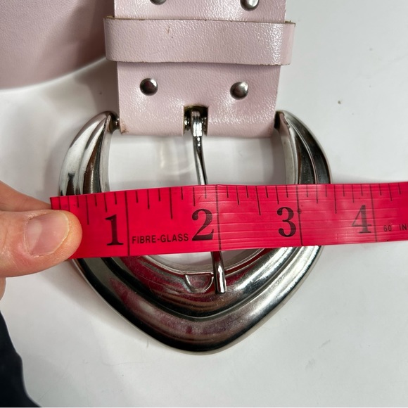 Vintage 90s Le Chateau Baby Pink Vegan Leather Belt Big Silver Buckle Wide S/M - Picture 13 of 15